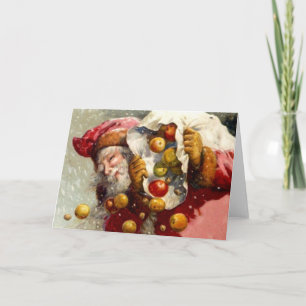 Cartes Pour Fêtes Annuelles Père Noël vintage avec sac de pommes Apple Antique