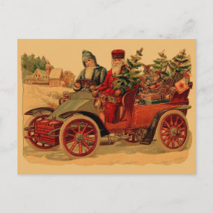 Cartes Pour Fêtes Annuelles Père Noël vintage dans l'automobile