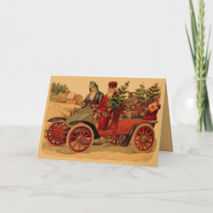 Cartes Pour Fêtes Annuelles Père Noël vintage dans l'automobile