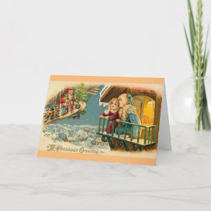 Cartes Pour Fêtes Annuelles Père Noël vintage Dans L'Avion Ballons
