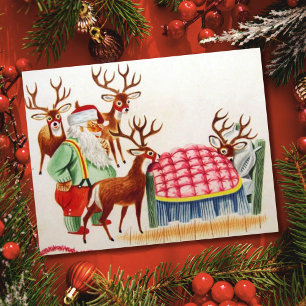 Cartes Pour Fêtes Annuelles Père Noël Vintage De Noël Avec Rennes Malades