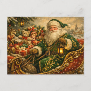 Cartes Pour Fêtes Annuelles Père Noël vintage de Noël dans le traîneau 