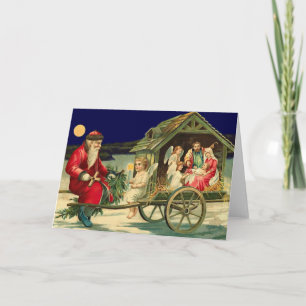 Cartes Pour Fêtes Annuelles Père Noël vintage et scène de nativité