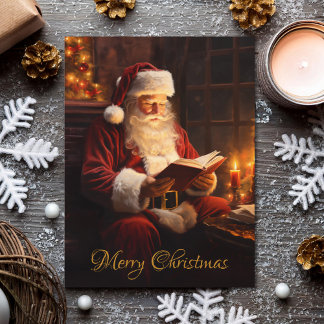 Cartes Pour Fêtes Annuelles Père Noël vintage Lecture d'un livre