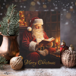 Cartes Pour Fêtes Annuelles Père Noël vintage lisant un livre