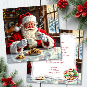 Cartes Pour Fêtes Annuelles Père Noël vintage mangeant des biscuits Douce pe