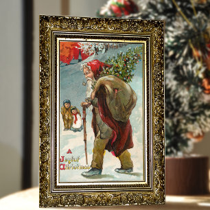 Cartes Pour Fêtes Annuelles Père Noël vintage Scène d'hiver enneigé