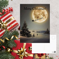 Père Noël vintage sous Pleine lune renne volant