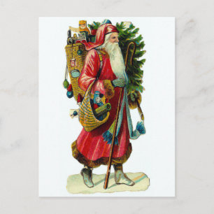 Cartes Pour Fêtes Annuelles Père Noël vintage transportant des charges de Cade