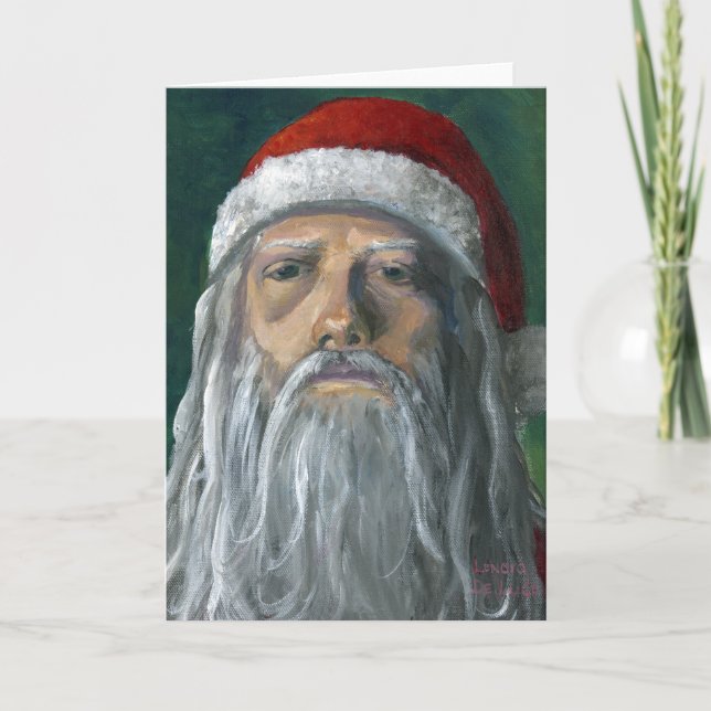Cartes Pour Fêtes Annuelles Père Noël, visage peint à la main et sévère (Devant)