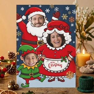Cartes Pour Fêtes Annuelles Père Noël visage personnalisé drôle Mme Claus elfe