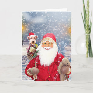 Cartes Pour Fêtes Annuelles Père Noël w Cadeaux de Noël Airedale Chien