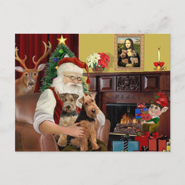 Cartes Pour Fêtes Annuelles Père Noël Welsh Terriers (DEUX) (Devant)