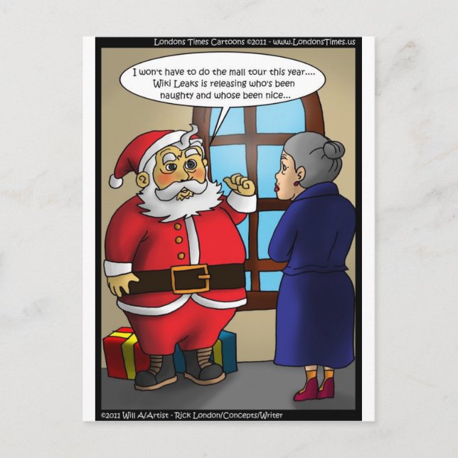 Cartes Pour Fêtes Annuelles Père Noël & Wiki Leaks Drôle Cadeaux Tee - shirts  (Devant)