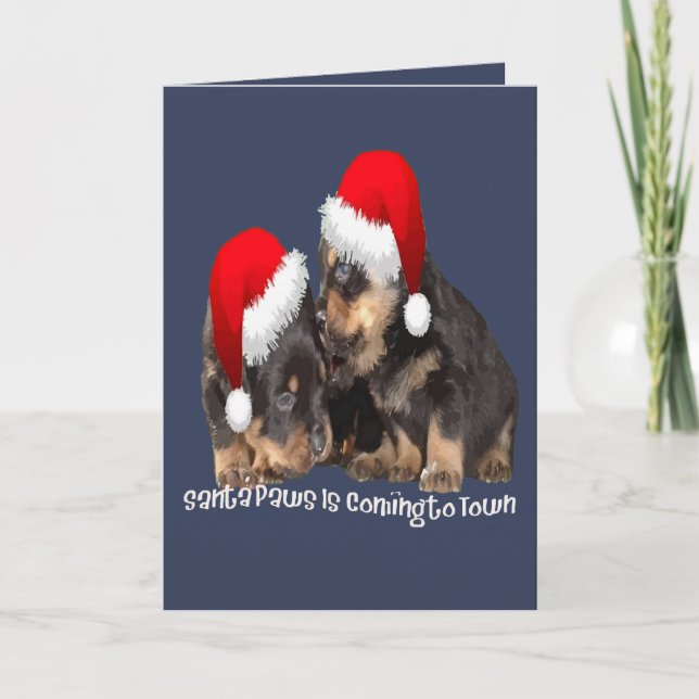 Cartes Pour Fêtes Annuelles Père Paws arrive en ville Rottweiler Noël mignon (Devant)
