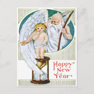 Cartes Pour Fêtes Annuelles Père Temps Bébé Nouvel An Sablier