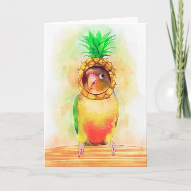 Cartes Pour Fêtes Annuelles Perroquet à ananas avec casquette à ananas (Devant)