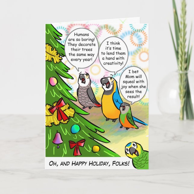 Cartes Pour Fêtes Annuelles Perroquets et sapin de Noël (Devant)