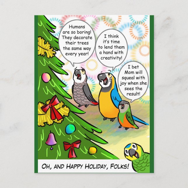 Cartes Pour Fêtes Annuelles Perroquets et sapin de Noël (Devant)