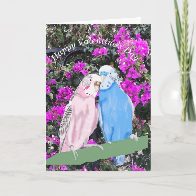 Cartes Pour Fêtes Annuelles Perruche et Bourganvillia (Devant)