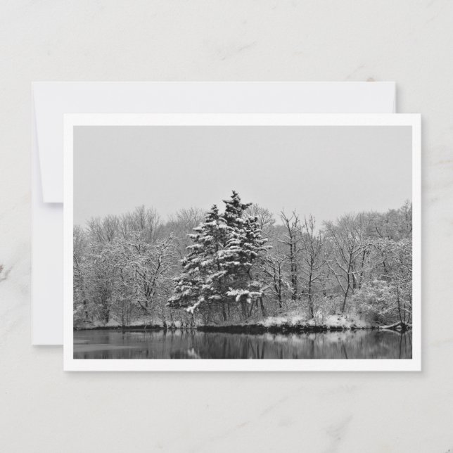 Cartes Pour Fêtes Annuelles Personalize Winter Evergreen in Black and White (Devant)
