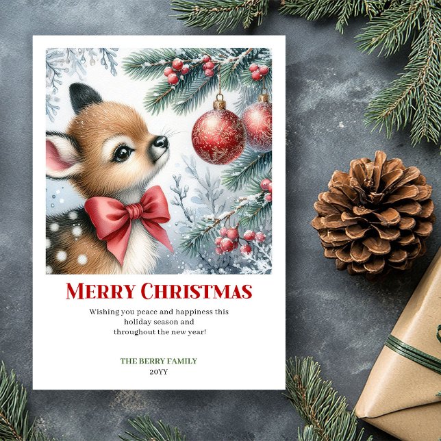 Cartes Pour Fêtes Annuelles Personalized Baby Deer Winter Scene Watercolor  (Personalized Baby Deer Winter Scene Watercolor Greeting Card

)