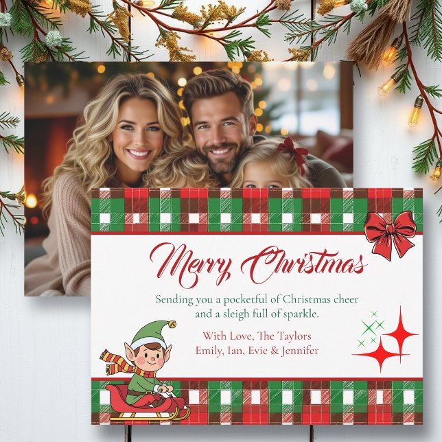 Cartes Pour Fêtes Annuelles Personalized Christmas Elf and Plaid Sparkles (Créateur téléchargé)