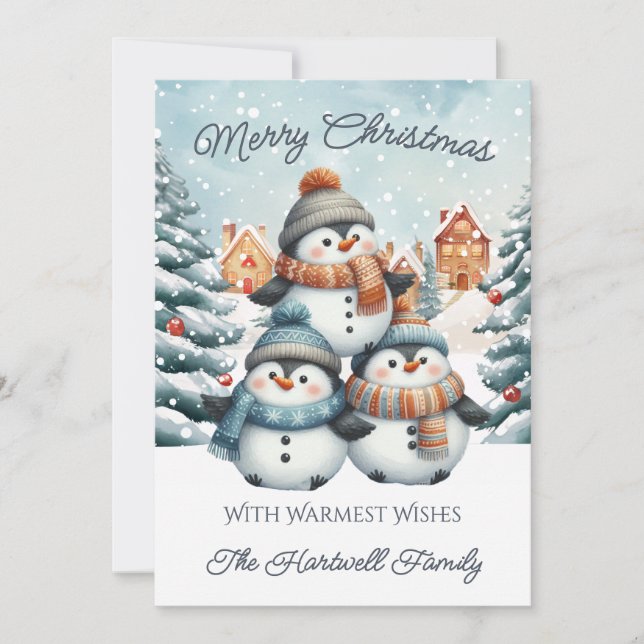 Cartes Pour Fêtes Annuelles Personalized Penguin Flat Christmas (Devant)