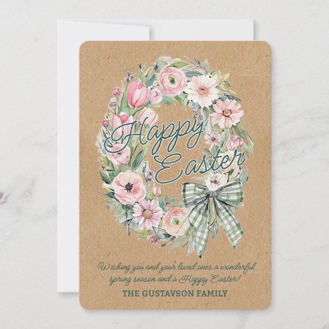 Cartes Pour Fêtes Annuelles Personalized Rustic Easter Floral - Green Script (Devant)