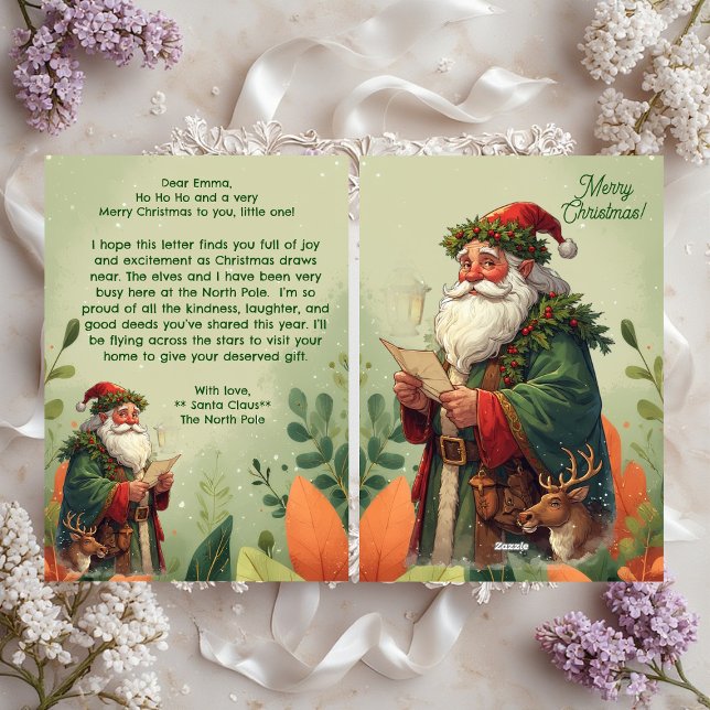 Cartes Pour Fêtes Annuelles Personalized Santa Claus North Pole Reindeer Green (Personalized Santa Claus North Pole Reindeer Green Holiday Card)