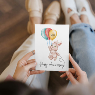 Cartes Pour Fêtes Annuelles Personalized Watercolor Bunny Anniversary Card