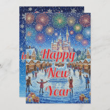 Personalized Whimsical Winter Fireworks greeting