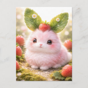 Cartes Pour Fêtes Annuelles Personnage lapin rose adorable avec fraise 