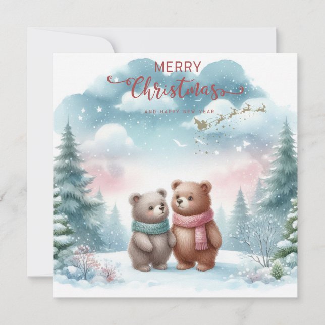 Cartes Pour Fêtes Annuelles Personnalisable deux mignonnes ours dans la forêt  (Devant)