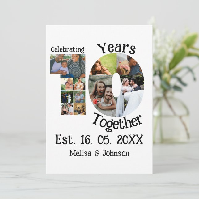 Cartes Pour Fêtes Annuelles Personnalisé 10e anniversaire mariage 11 photo col (Debout devant)