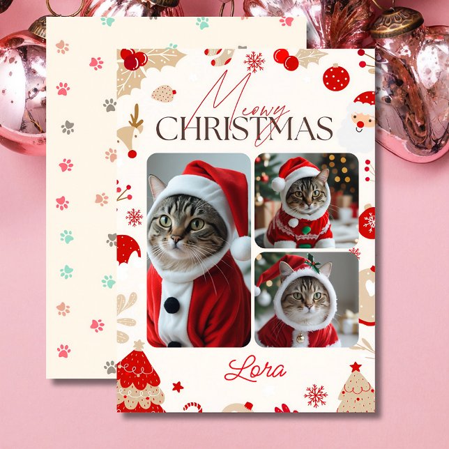 Cartes Pour Fêtes Annuelles Personnalisé 3 photo collage meowy noël (Créateur téléchargé)