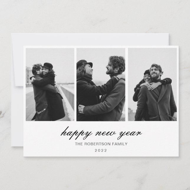 Cartes Pour Fêtes Annuelles personnalisé 3 photos heureux nouvel an (Devant)