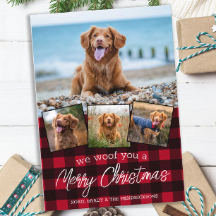 Cartes Pour Fêtes Annuelles Personnalisé 4 Animal Photo Rouge Joyeux Noël