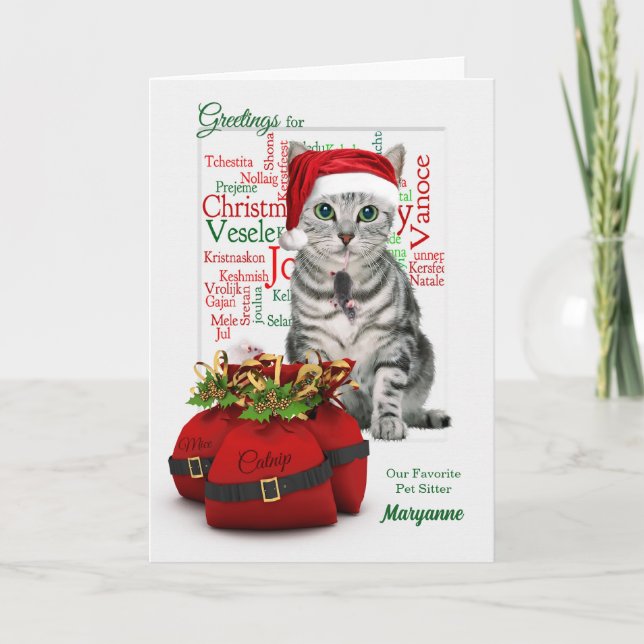 Cartes Pour Fêtes Annuelles Personnalisé Animal Sitter Noël Tablette chat (Devant)