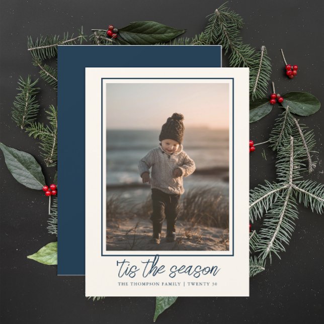 Cartes Pour Fêtes Annuelles Personnalisé Élégant Style Bleu Marine Noël (Créateur téléchargé)