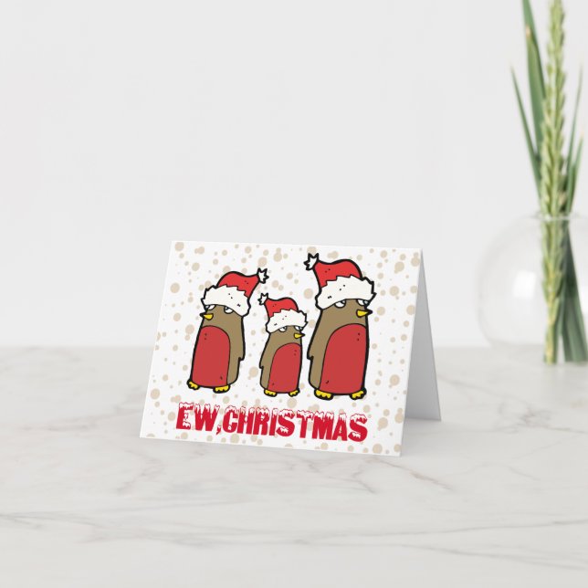 Cartes Pour Fêtes Annuelles Personnalisé Fabriqué Neuf Noël Drôle Pingouins An (Devant)