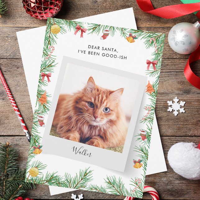 Cartes Pour Fêtes Annuelles Personnalisé Funny Pet Chat Cher Père Noël Noël (Custom Funny Pet Cat Dear Santa Christmas Holiday Card)