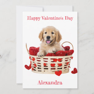 Cartes Pour Fêtes Annuelles Personnalisé Golden Retriever Chiot Red Hearts Val