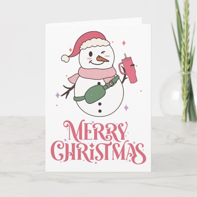 Cartes Pour Fêtes Annuelles Personnalisé Joyeux bonhomme de neige rose Noël po (Devant)