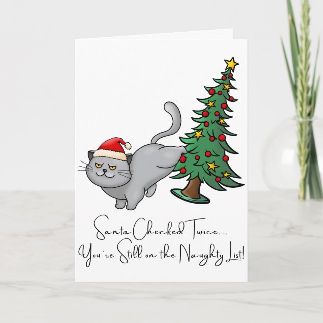 Cartes Pour Fêtes Annuelles Personnalisé Joyeux Noël Naughty Chat Pour Les Ami (Devant)