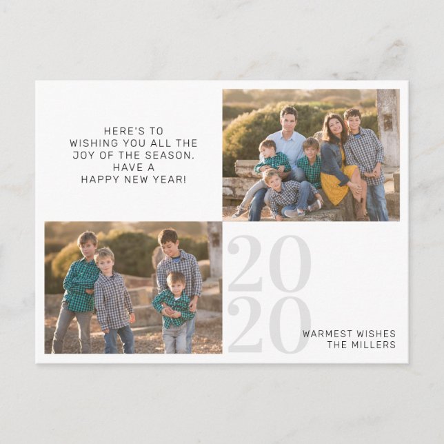Cartes Pour Fêtes Annuelles Personnalisé Moderne Bonne Année Message 2020 Phot (Devant)