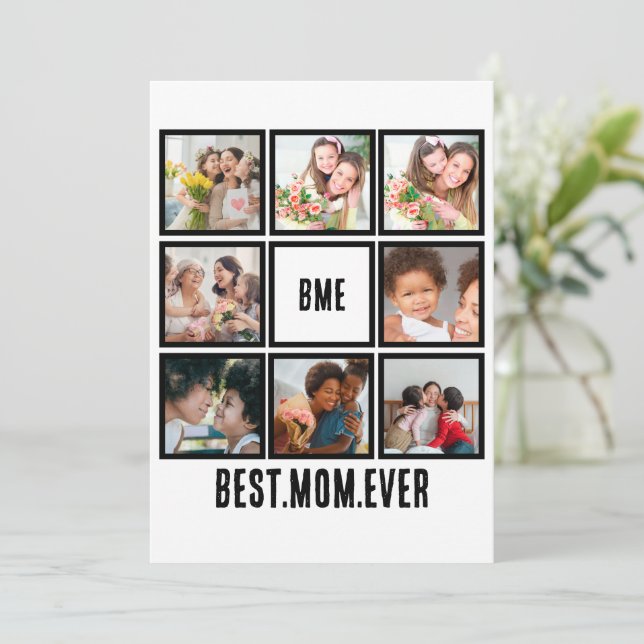Cartes Pour Fêtes Annuelles Personnalisé Moderne Meilleure Maman Ever 8 Photo  (Debout devant)