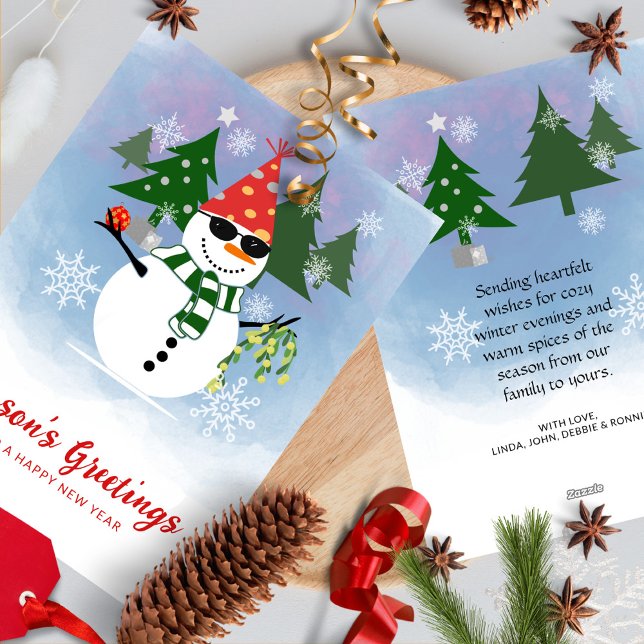 Cartes Pour Fêtes Annuelles Personnalisé Moderne Stylo Snowman Snowflakes Noël (Créateur téléchargé)