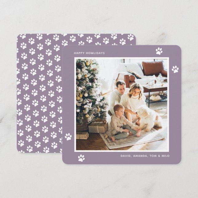 Cartes Pour Fêtes Annuelles Personnalisé Purple Paw Photo Happy Howlidays Cart (Devant / Derrière)