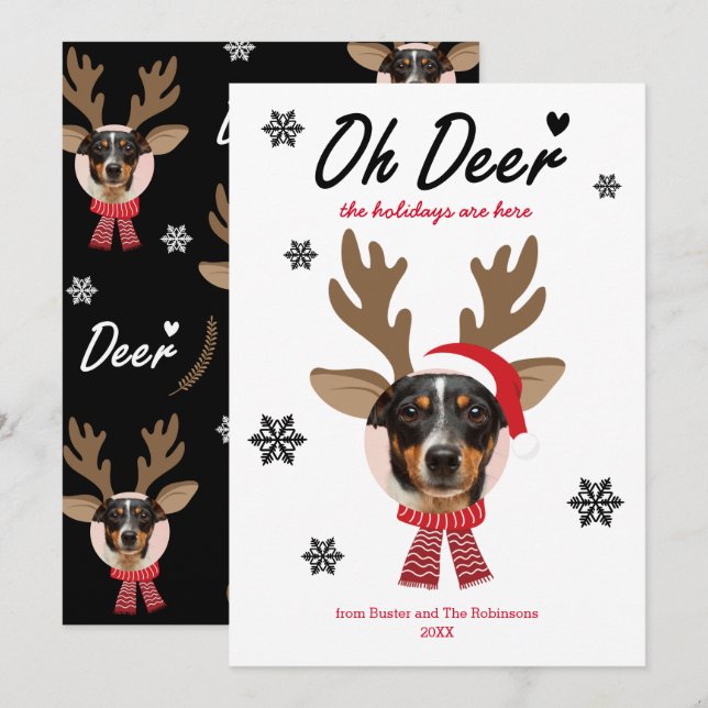 Cartes Pour Fêtes Annuelles Personnalisé Visage Photo Reinder Noël Vacances Bl (Devant / Derrière)